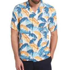 Allover Leaf Print Camp Collar Shirt
