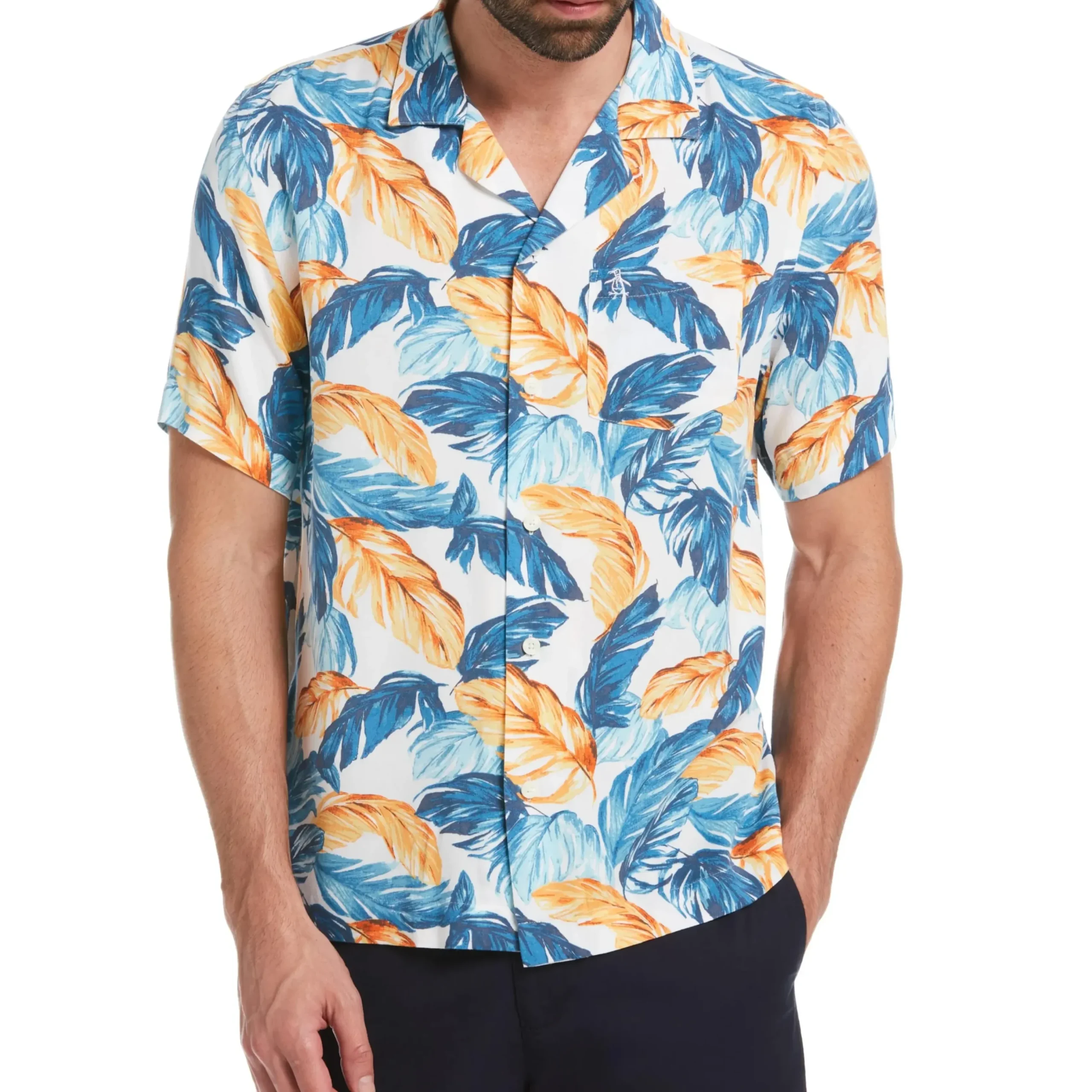 Allover Leaf Print Camp Collar Shirt