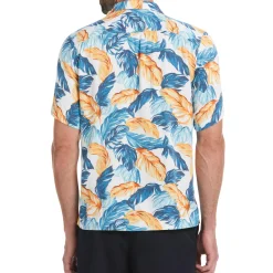 Allover Leaf Print Camp Collar Shirt