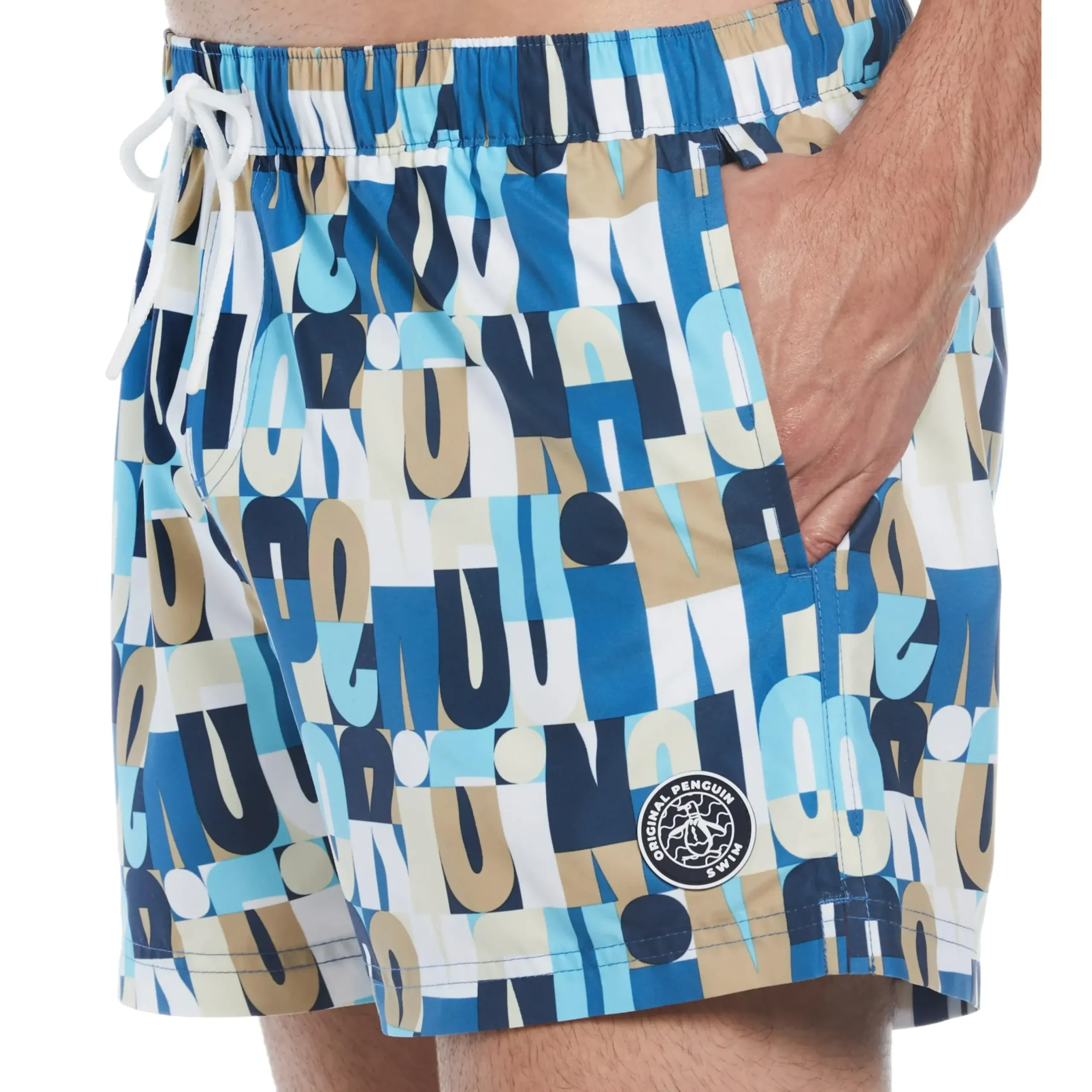 Allover Multi Color Logo Print Swim Short