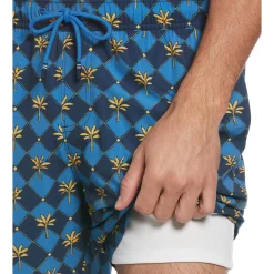 Allover Palm Tiles Print Swim Short