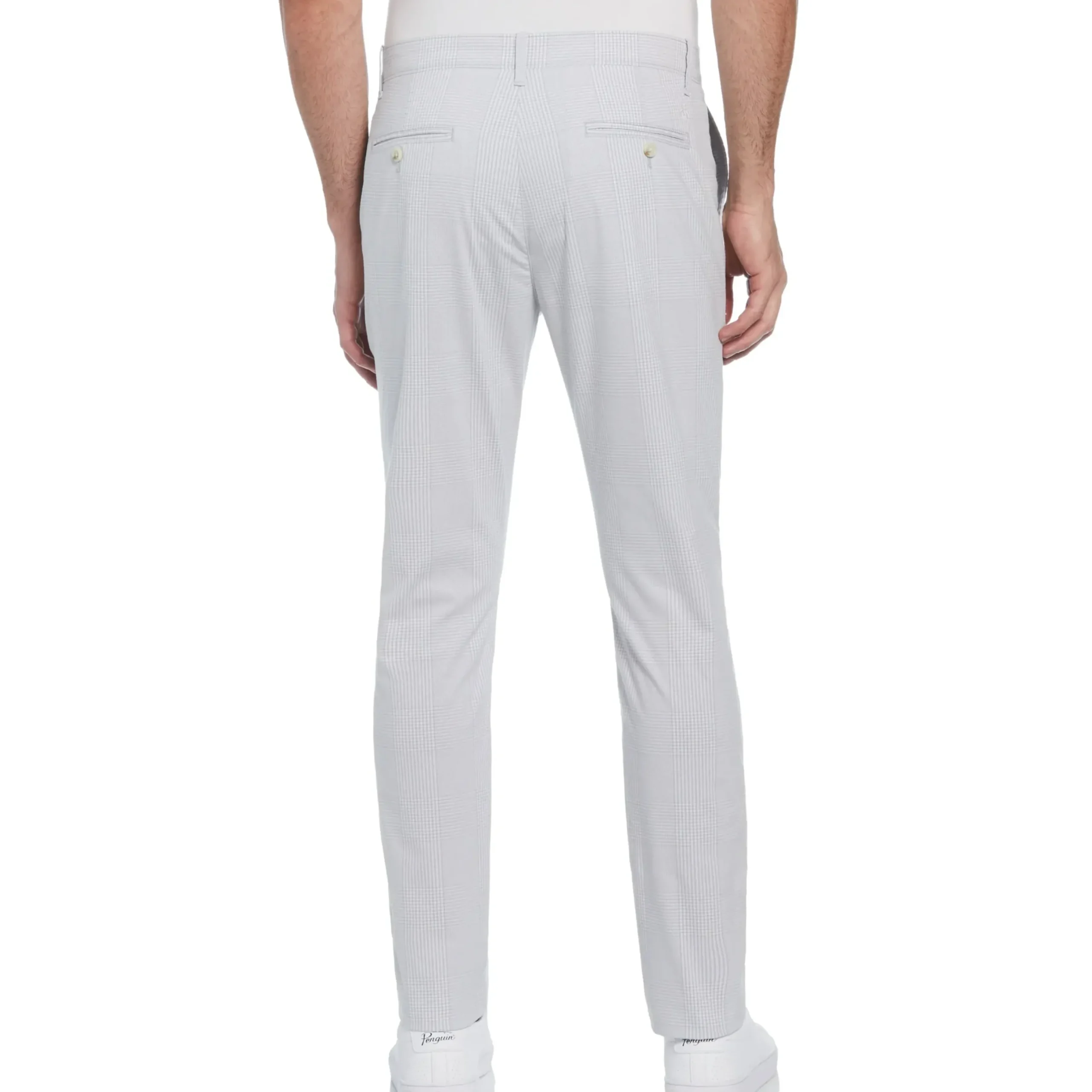 Cotton Blend Slim Fit Plaid Pants