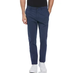 Cotton Blend Slim Fit Plaid Pants