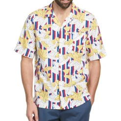 Ecovero™ Stripe Leaf Print Camp Collar Shirt