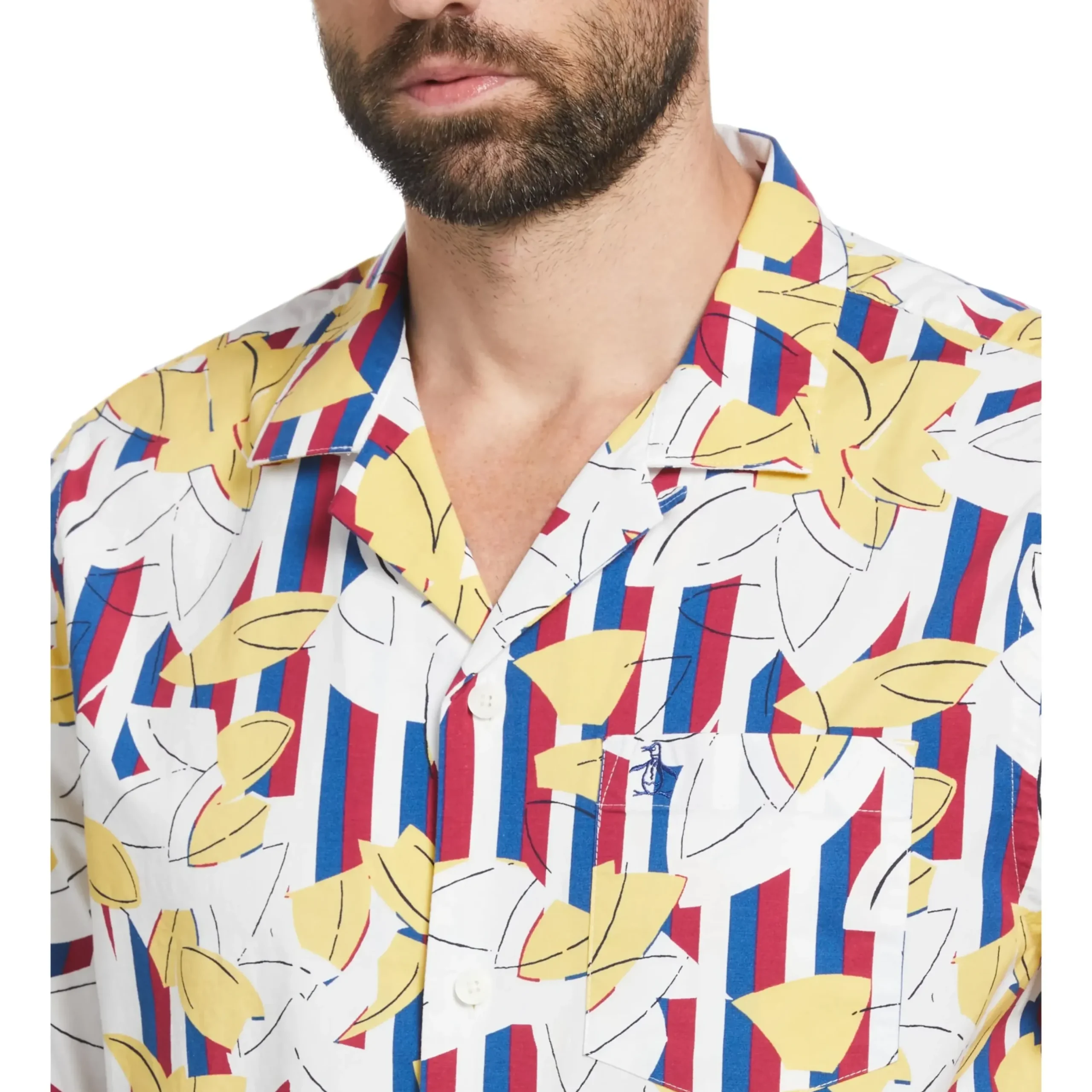 Ecovero™ Stripe Leaf Print Camp Collar Shirt