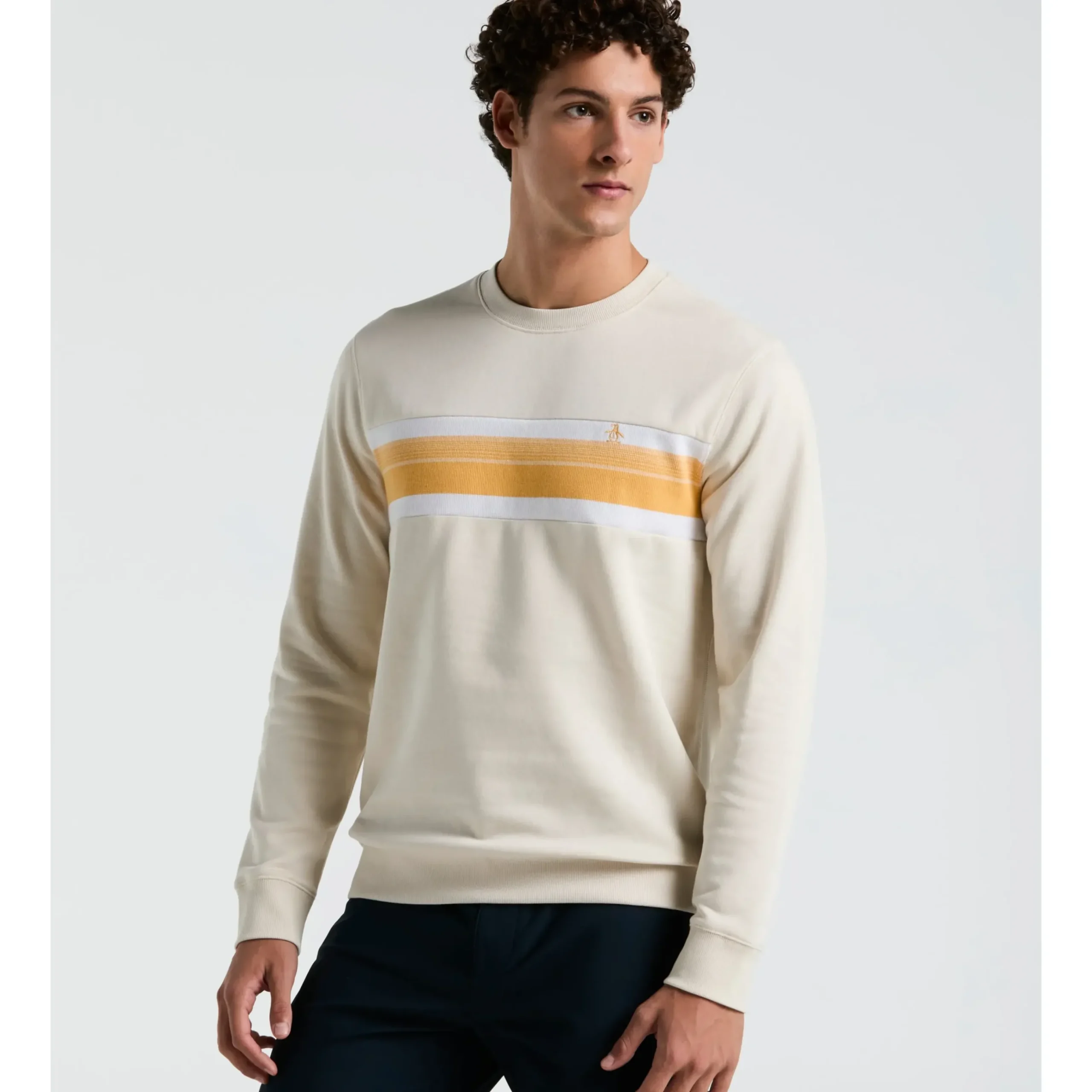 Fleece Chest Stripe Crew Neck Sweater