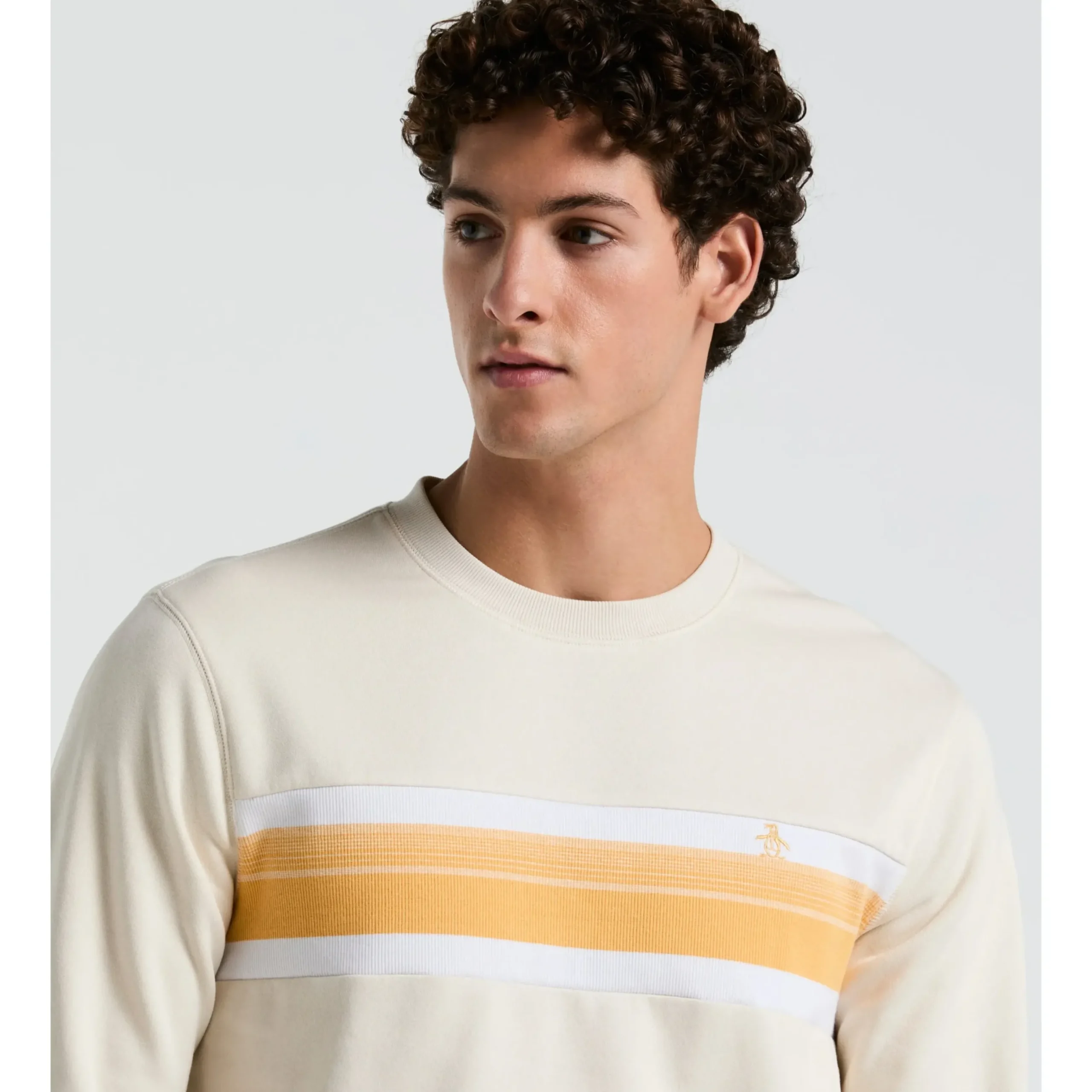 Fleece Chest Stripe Crew Neck Sweater