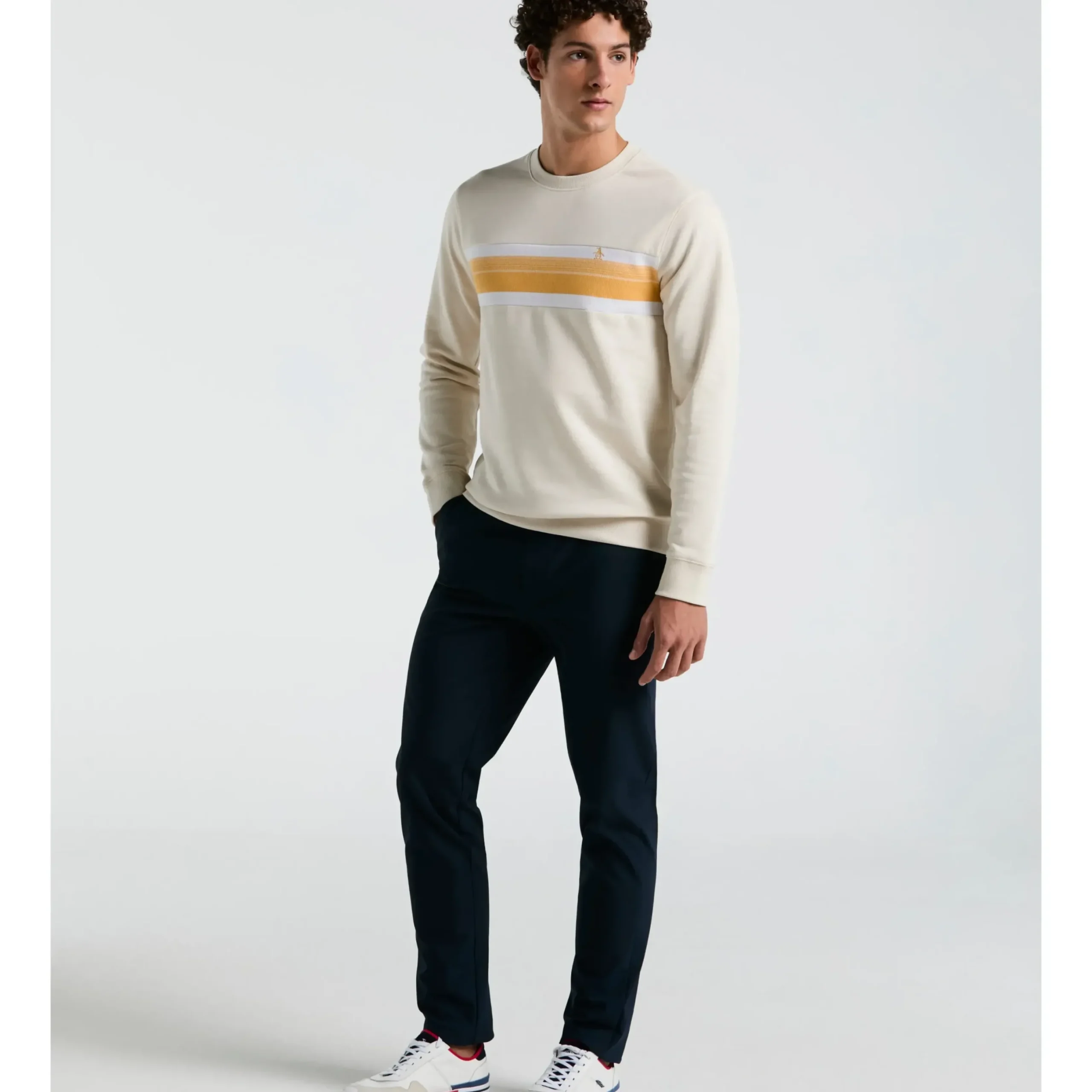 Fleece Chest Stripe Crew Neck Sweater
