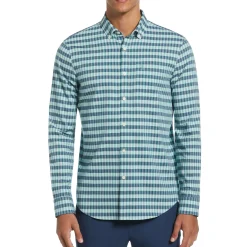 Long Sleeve Eco Chambray Stretch Plaid Shirt