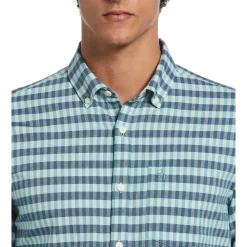 Long Sleeve Eco Chambray Stretch Plaid Shirt