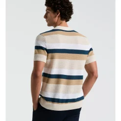 Mesh Stripe Button Front Sweater Polo
