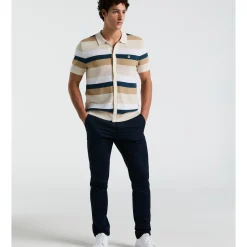 Mesh Stripe Button Front Sweater Polo