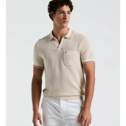 Mesh Tipped Johnny Collar Sweater Polo