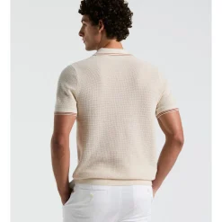 Mesh Tipped Johnny Collar Sweater Polo