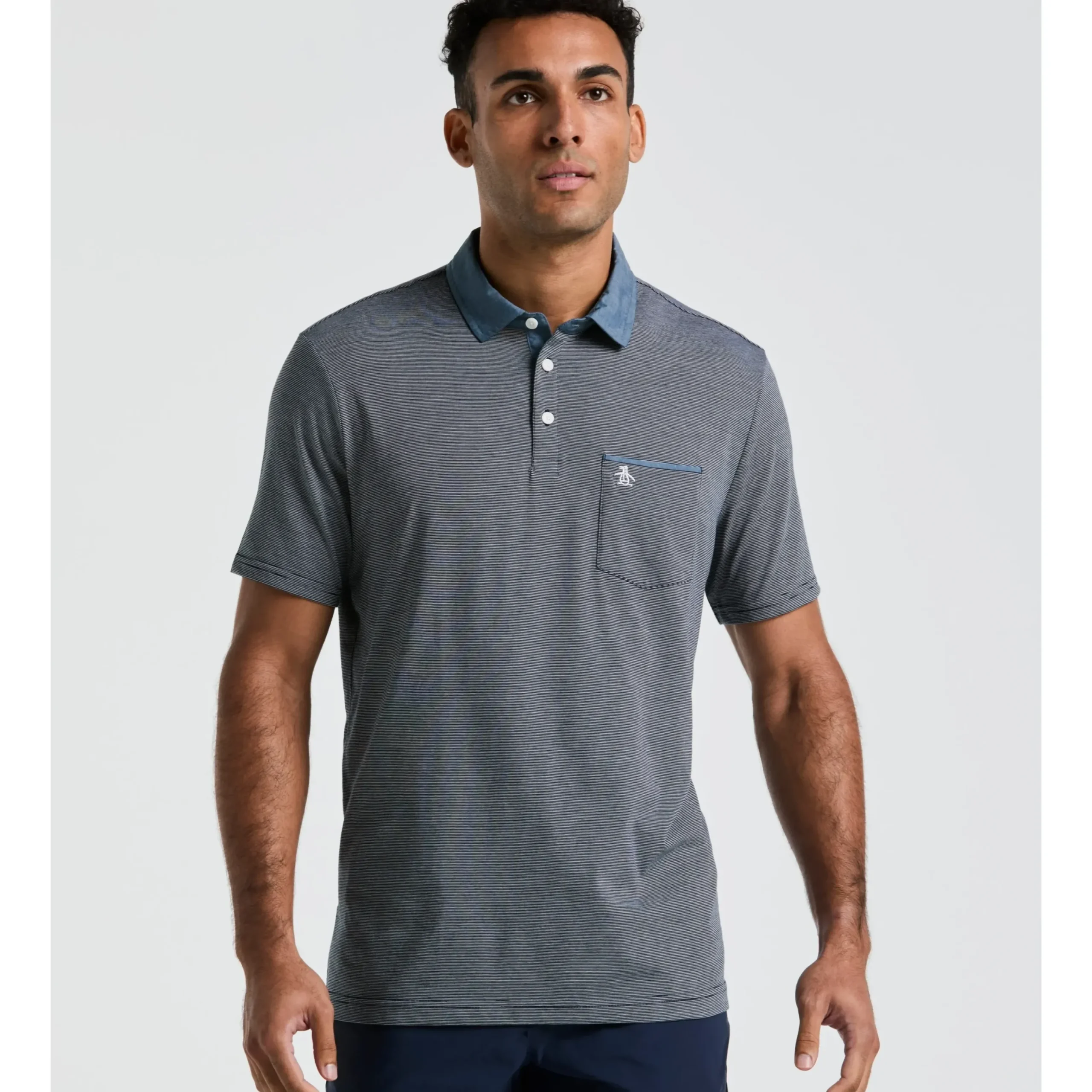 Stripe Chambray Collar Polo