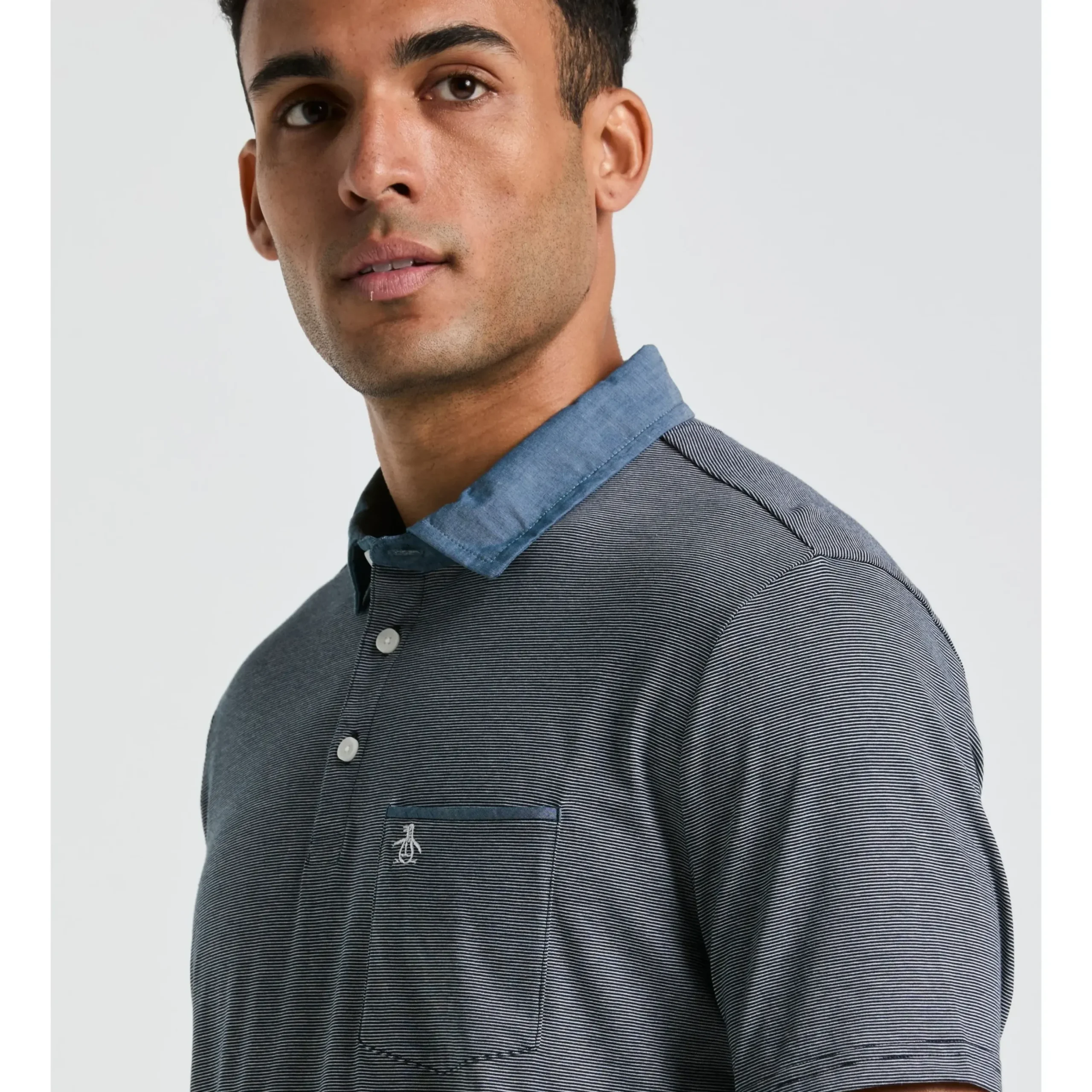 Stripe Chambray Collar Polo
