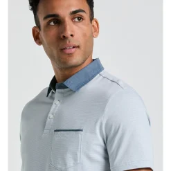 Stripe Chambray Collar Polo