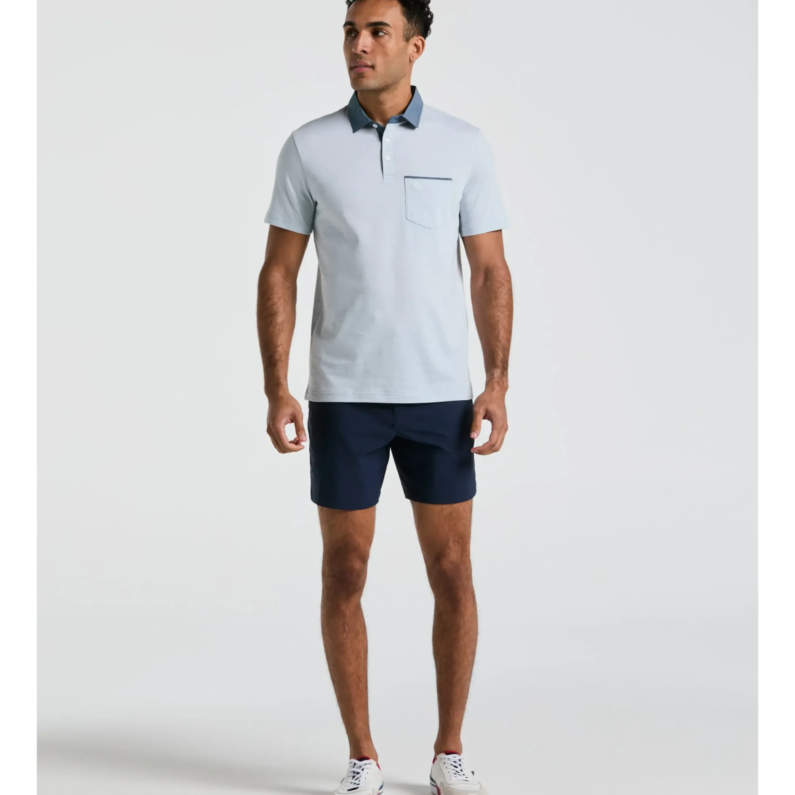 Stripe Chambray Collar Polo