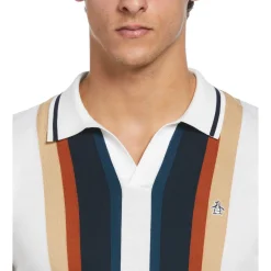 Vertical Stripe Johnny Collar Sweater Polo