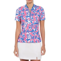 Women's Floral Print Mock Neck Golf Polo