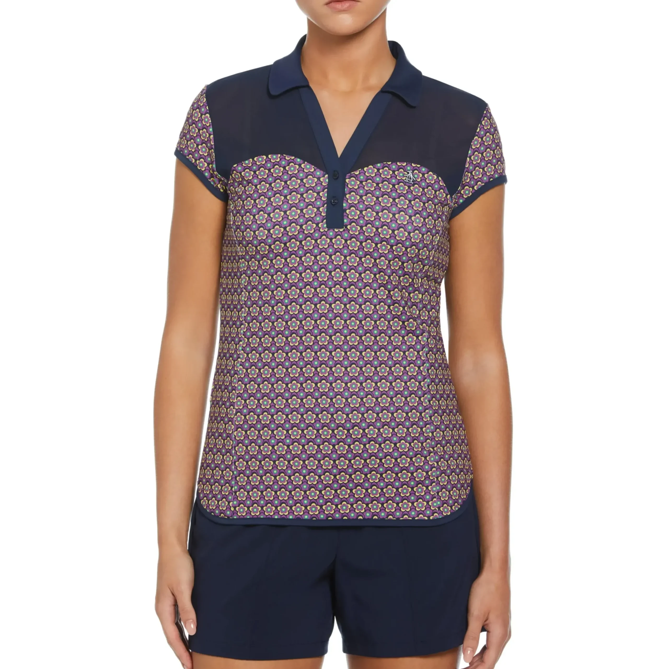 Women's Sweetheart Floral Print Cap Sleeve Polo
