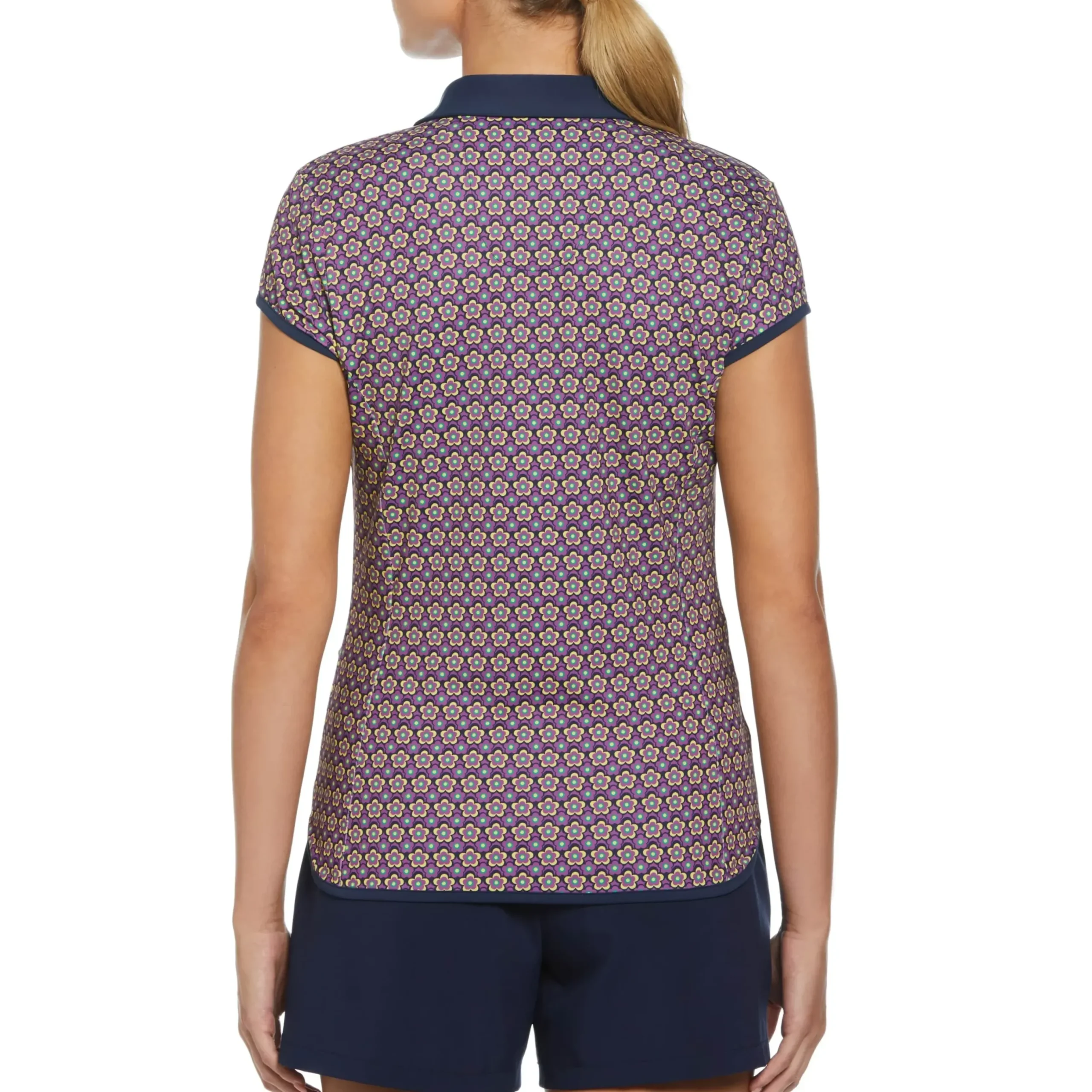 Women's Sweetheart Floral Print Cap Sleeve Polo