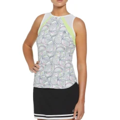 Women's Tennis Racket Print Mesh Block Tank Top